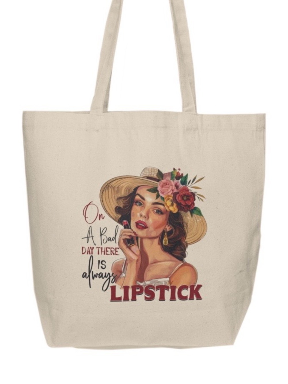 Vintage Style Lipstick Graphic Canvas Tote Bag | Aesthetic Makeup Lover Bag - Picture 2 of 2